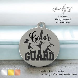 Color Guard Charm – 3 Dancer Silhouette – Stainless Steel Engraved Pendant – Marching Band Jewelry – Guard Mom Gift – DIY Team Accessories