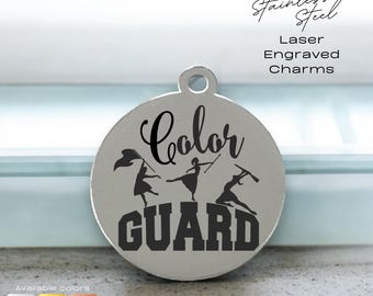 Color Guard Charm – 3 Dancer Silhouette – Stainless Steel Engraved Pendant – Marching Band Jewelry – Guard Mom Gift – DIY Team Accessories