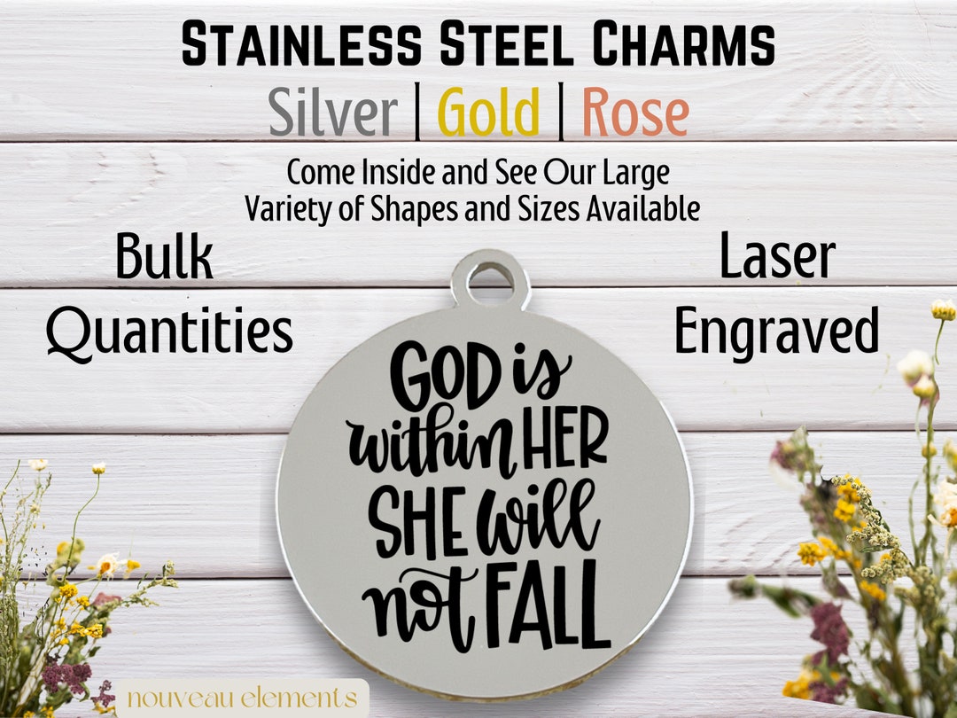 God is Within Her, Laser Engraved Charm, Silver Tone Charm, Psalm 46