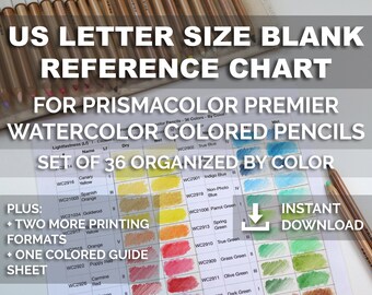 US Letter Size Ready to Print Blank Reference Chart for Prismacolor Premier Watercolor Colored Pencils Set of 36 Organized by Color