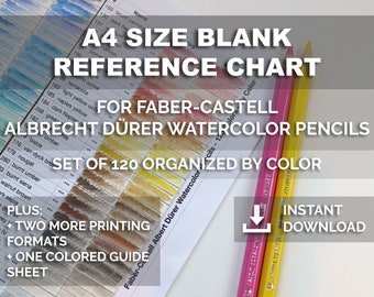 A4 Size Ready to Print Blank Reference Chart for Faber-Castell Albrecht Dürer Watercolor Pencils Set of 120 Organized by Color