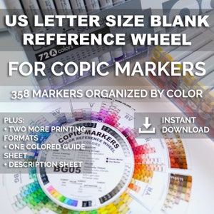 US Letter Druckbereit Blank Referenz Farbkreis für Copic Marker Nach Farbe geordnet
