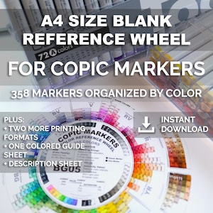 A4 Size Ready to Print Blank Reference Color Wheel for Copic Markers Organized by Color image 1