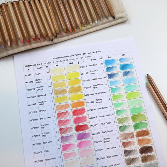 US Letter Size Ready to Print Blank Reference Chart for Prismacolor Premier Watercolor  Colored Pencils Set of 36 Organized by Color 