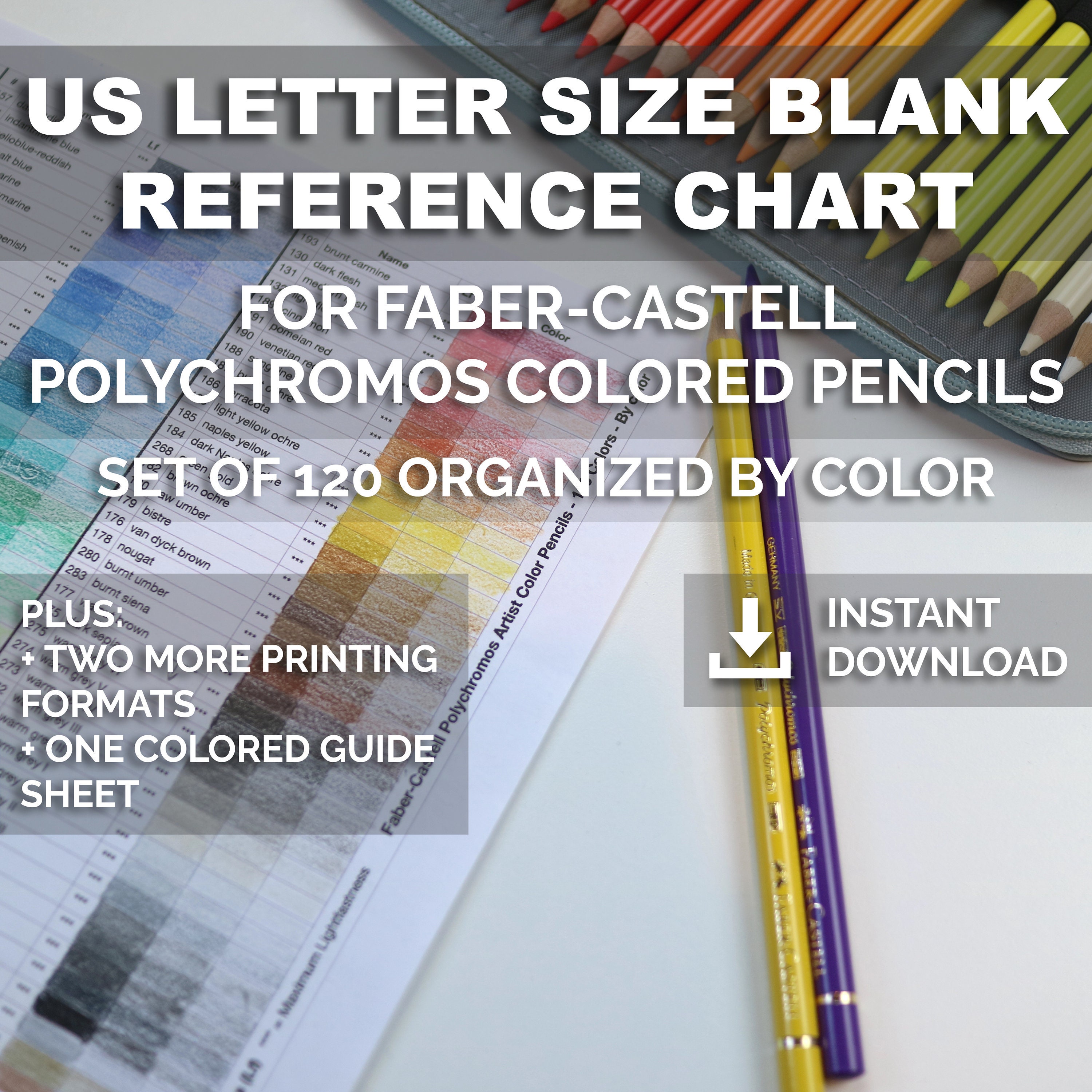 US Letter Size Ready to Print Blank Reference Chart for Faber-castell Polychromos  Colored Pencils Set of 120 Organized by Color 