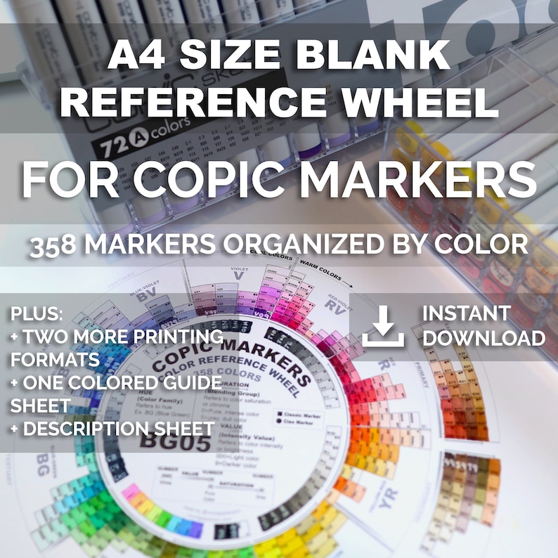 A4 Size Ready to Print Blank Reference Color Wheel for Copic Markers Organized by Color image 1