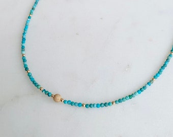 Turquoise & Gold Stardust Bead Necklace, Boho Luxe Turquoise Necklace, Genuine Natural Turquoise