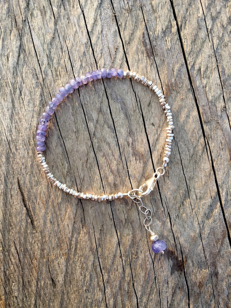 Tanzanite Gemstone and Fine Silver Nugget Bracelet