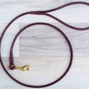 Round leather leash with brass clip