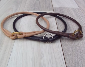 Collier d’étiquette de chien en cuir / Collier d’identification en cuir/ Collier de maison / Collier de cour - Rond premium / Cuir roulé