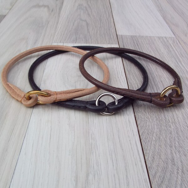 Leder Hundehalsband / ID-Halsband / ID-Halsband / Haushalsband / Yard-Halsband - Premium rund / gerolltes Leder