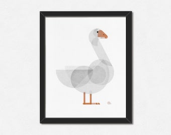 Goose Art Print - Minimal Geometric Bird - 8x10"