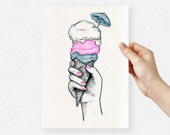 Ice Cream Cocktail - A4 Risograph Art Print