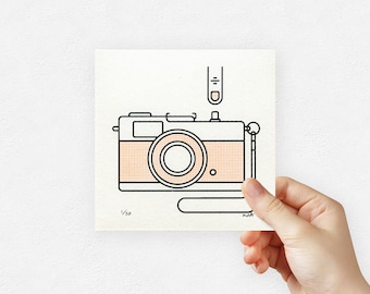 Olympus Trip 35 Camera Print - Small Art Print - 5x5" Screen Print - Classic 35mm Camera Art Print