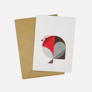 Biglietto di auguri Robin - Illustrazione geometrica per uccelli - Stampa risografa Minimal A6
