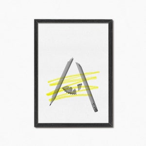 Abstract Letter 'A' Print - Minimal A3 Typographic Risograph Art - Artist Pencil Office