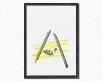 Abstract Letter 'A' Print - Minimal A3 Typographic Risograph Art - Artist Pencil Office