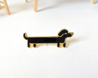 Dog Pin - Daschund Enamel Pin - Gold Sausage Dog Pin Badge - Wiener Dog Lapel Pin - Small Gift - Black & Gold - Pins - Brooch