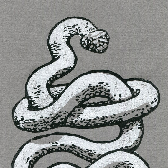Snake Art Print 8x10 Handmade Linocut 