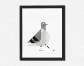 Urban Pigeon Art Print - 8x10" Riso Print - Minimal Geometric City Bird