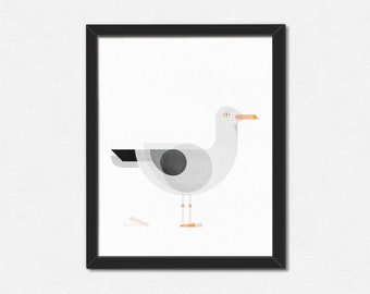 Seagull Art Print - 8x10" City Bird Riso Print