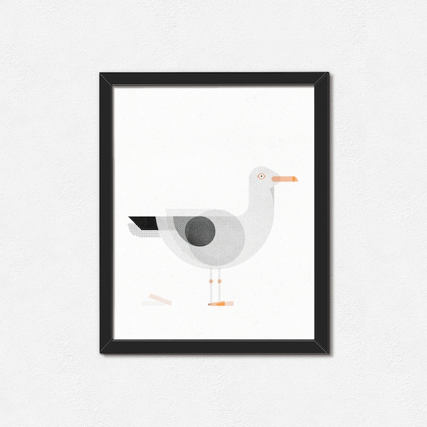 Seagull Art Print - 8x10" City Bird Riso Print