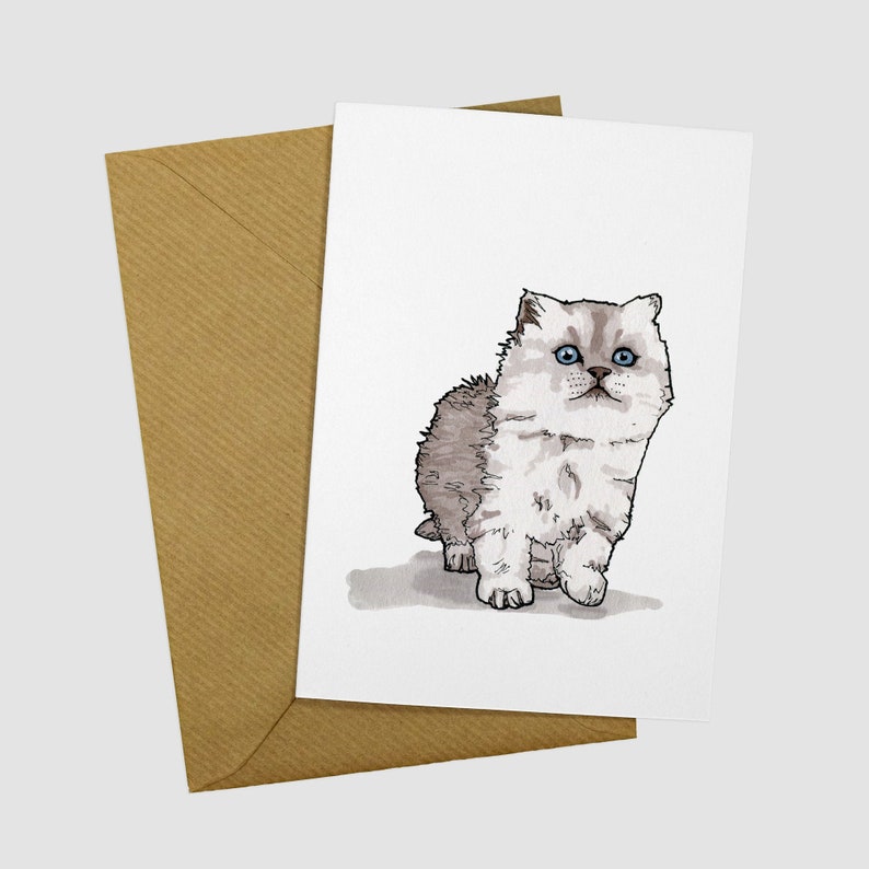 Cute Kitten Note Card Blank Inside Any occasion card Just a note Thinking of you Get Well Soon Simple birthday card image 1