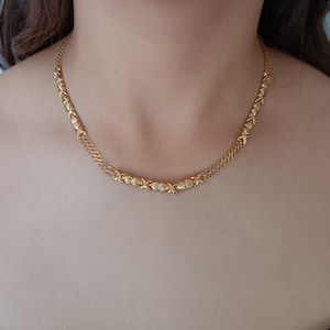14 kt gouden (585) schakelketting met harten/X-hart gouden ketting/geelgouden schakelketting met dubbele rij/XO-ketting – 1697