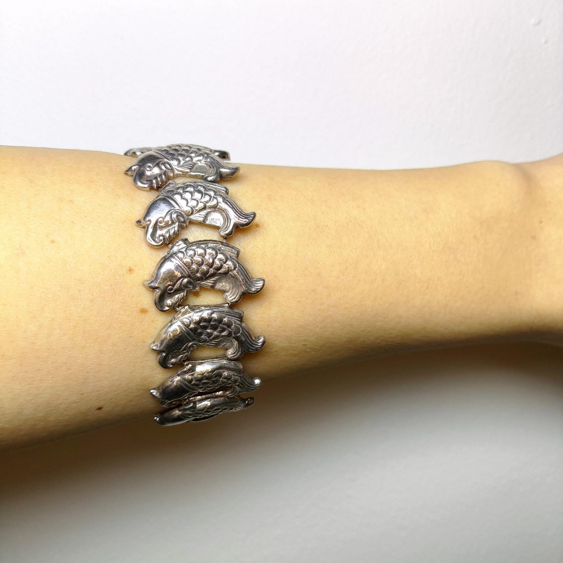 ブレスレット☆ヴィンテージ／フィッシュ／魚／重量感あり／silver925 ヴィンテージスタイル スターリングシルバー フィッシュブレスレット