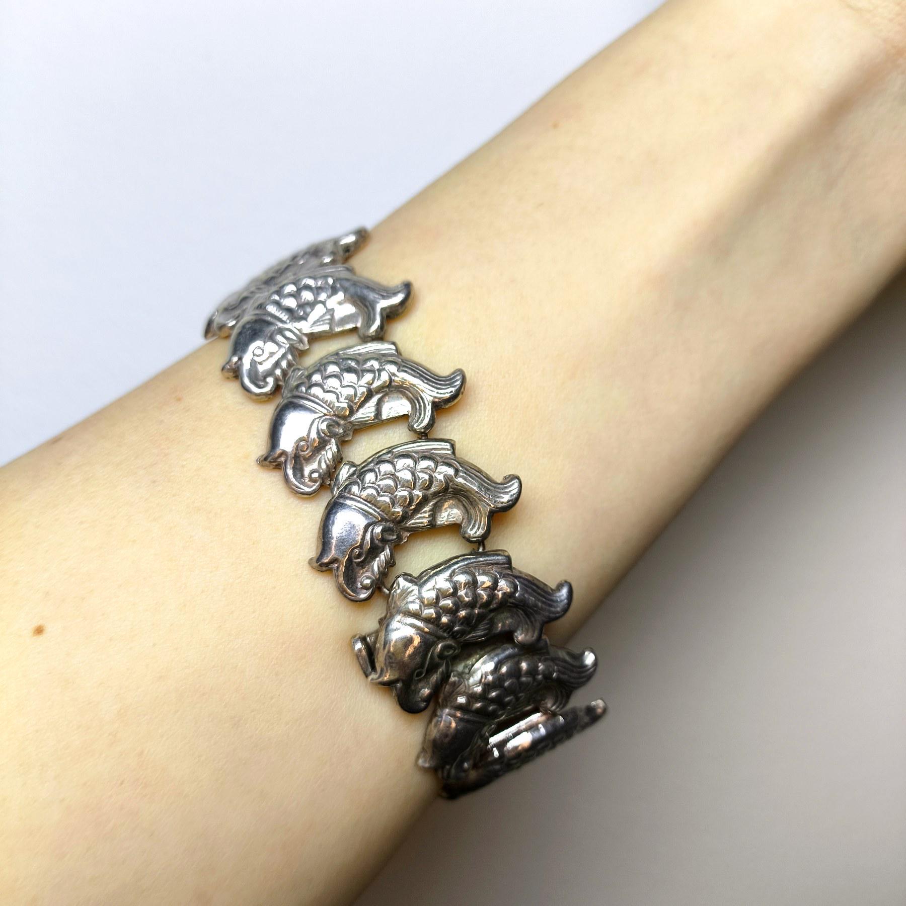 ヴィンテージスタイル スターリングシルバー フィッシュブレスレット