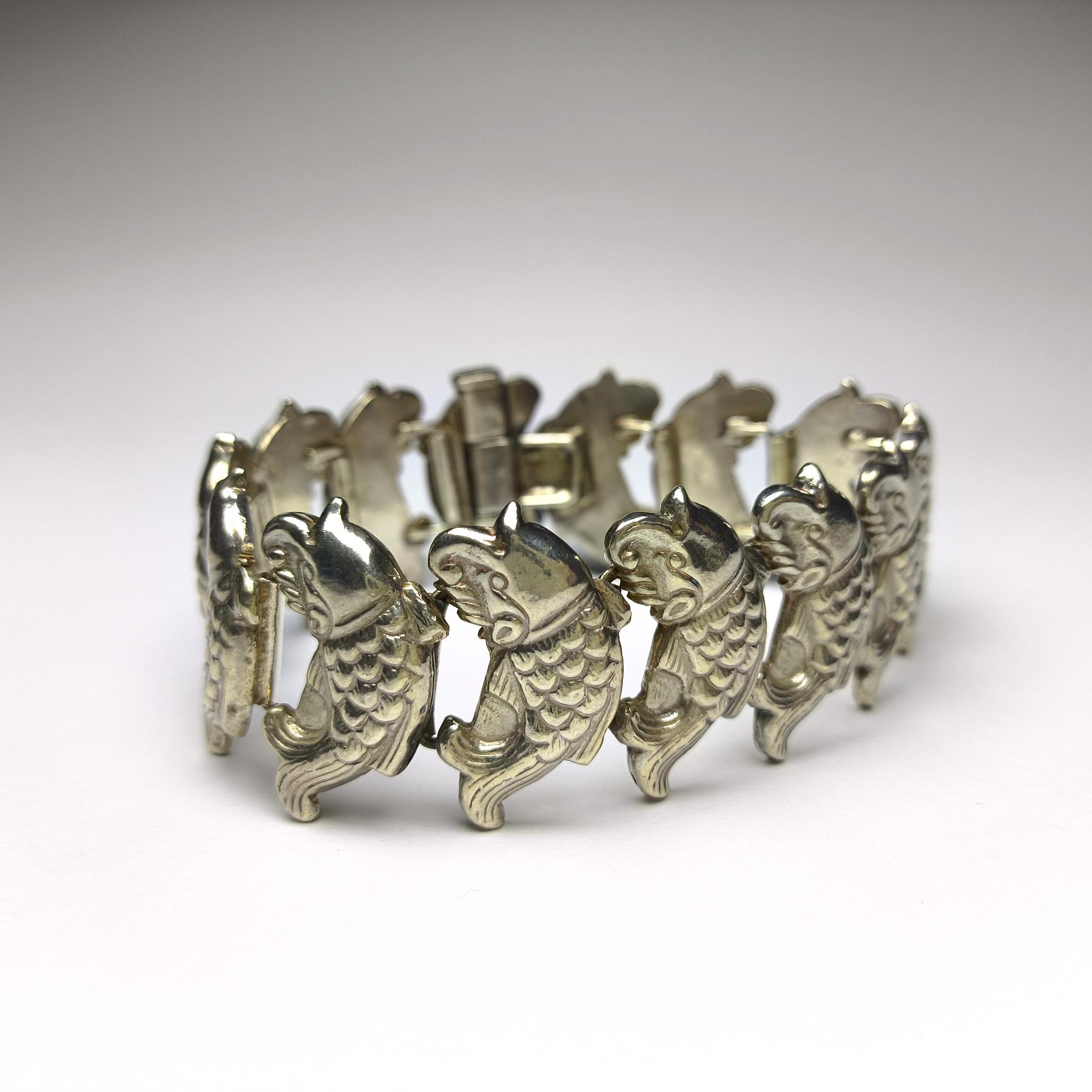 ヴィンテージスタイル スターリングシルバー フィッシュブレスレット