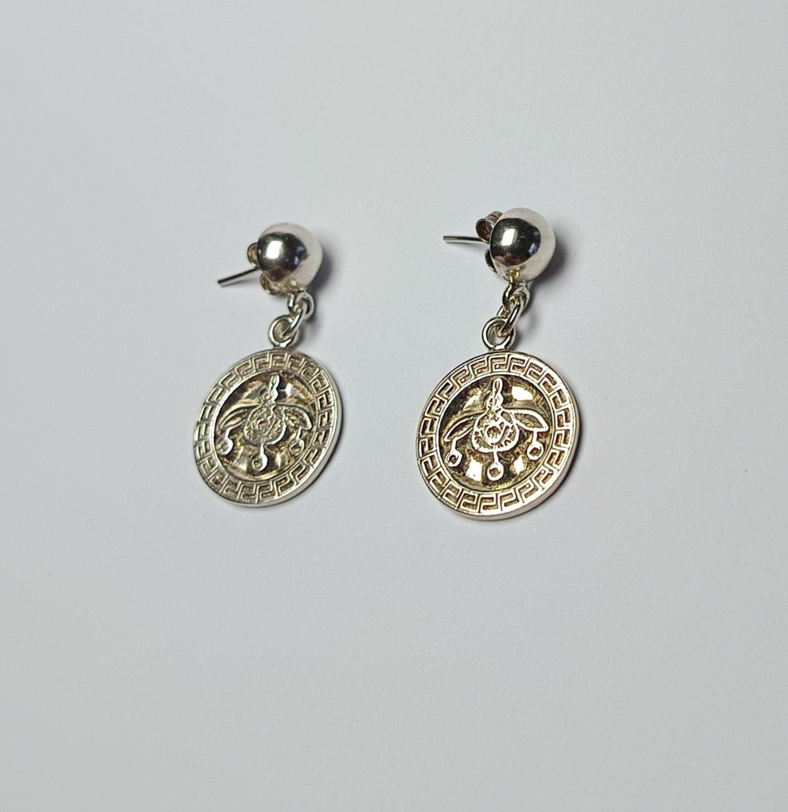 Orecchini A Perno In Argento Sterling Con Api Minoiche Greche - Placcati Rodio, 28 Mm, 3,5 Gr
