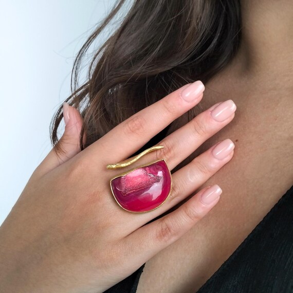 Pink druzy ring deals