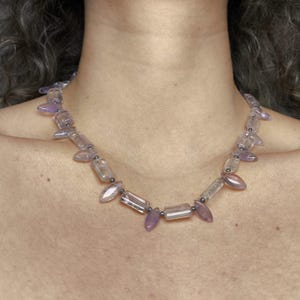 Sterling Silver & Amethyst Necklace – Rectangular Gemstones - 49cm Length (19.3 in) - no 8992