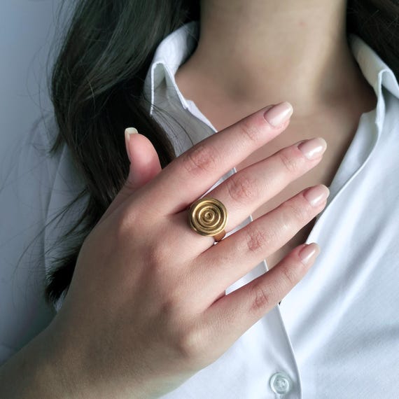 Bague geometrique cercle de vie argent sterling 925 plaque or 18 carats taille 53 4523 Etsy France