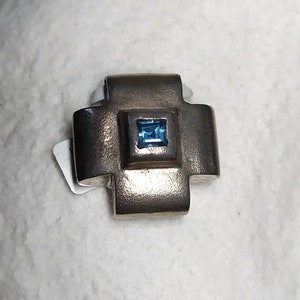 Cross Pendant 925 Sterling Silver with Aquamarine Stone/Chunky Square Cross Pendant – 2928
