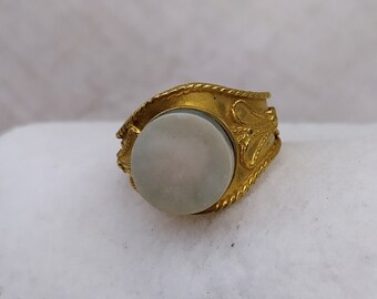 Round Druzy Ring, Byzantine Design, 925 Sterling Silver 18K Gold Plated/Filigree Band Unique Greek Design – 6973
