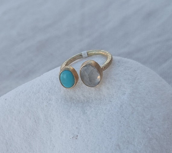 Sterling Silver 10x8 Cushion Chinese Turquoise Double Rope Design Ring Sterling Silver 10x8 Cushion Chinese Turquoise Double Rope Design Ring