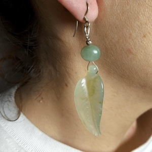 Long Jade Earrings with Sterling Silver Hooks – Lucky Stone Jewelry - no 5375