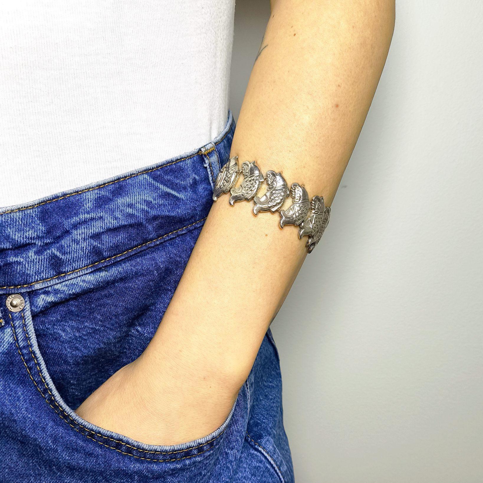 ヴィンテージスタイル スターリングシルバー フィッシュブレスレット