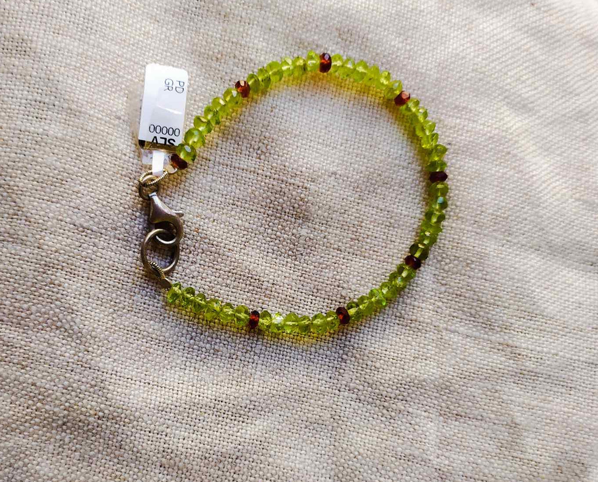 Peridot and Garnet Beaded Bracelet With 925 Sterling Silver
