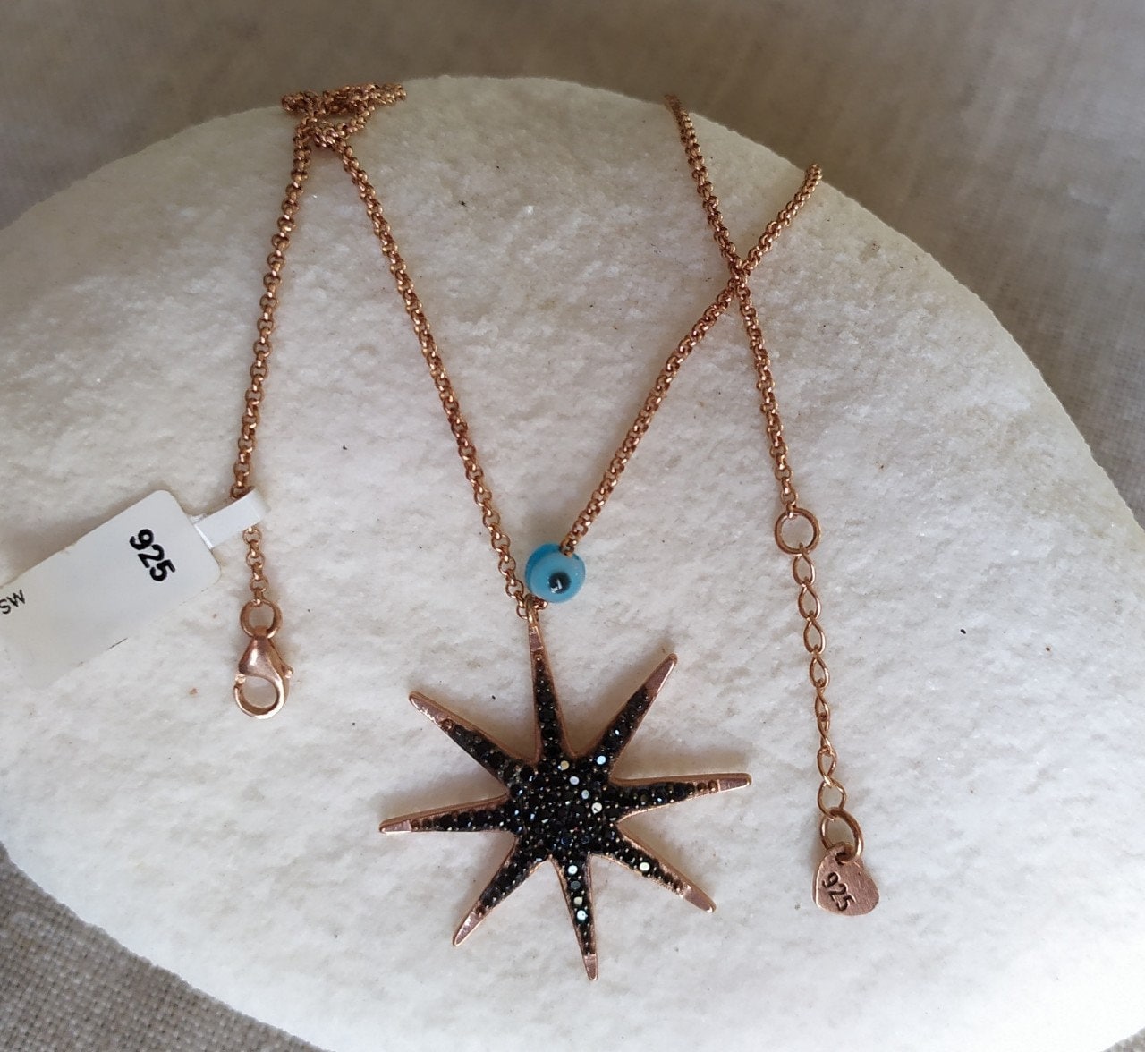 Star Pendant Necklace, Swarovski Crystals, 925 Sterling