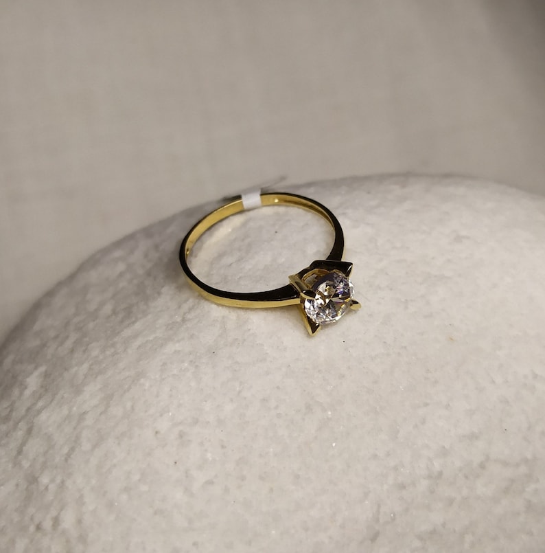14K Gold 585 Size 6 34 US \u2013 8790 Solitaire Ring with Cubic Zirconia
