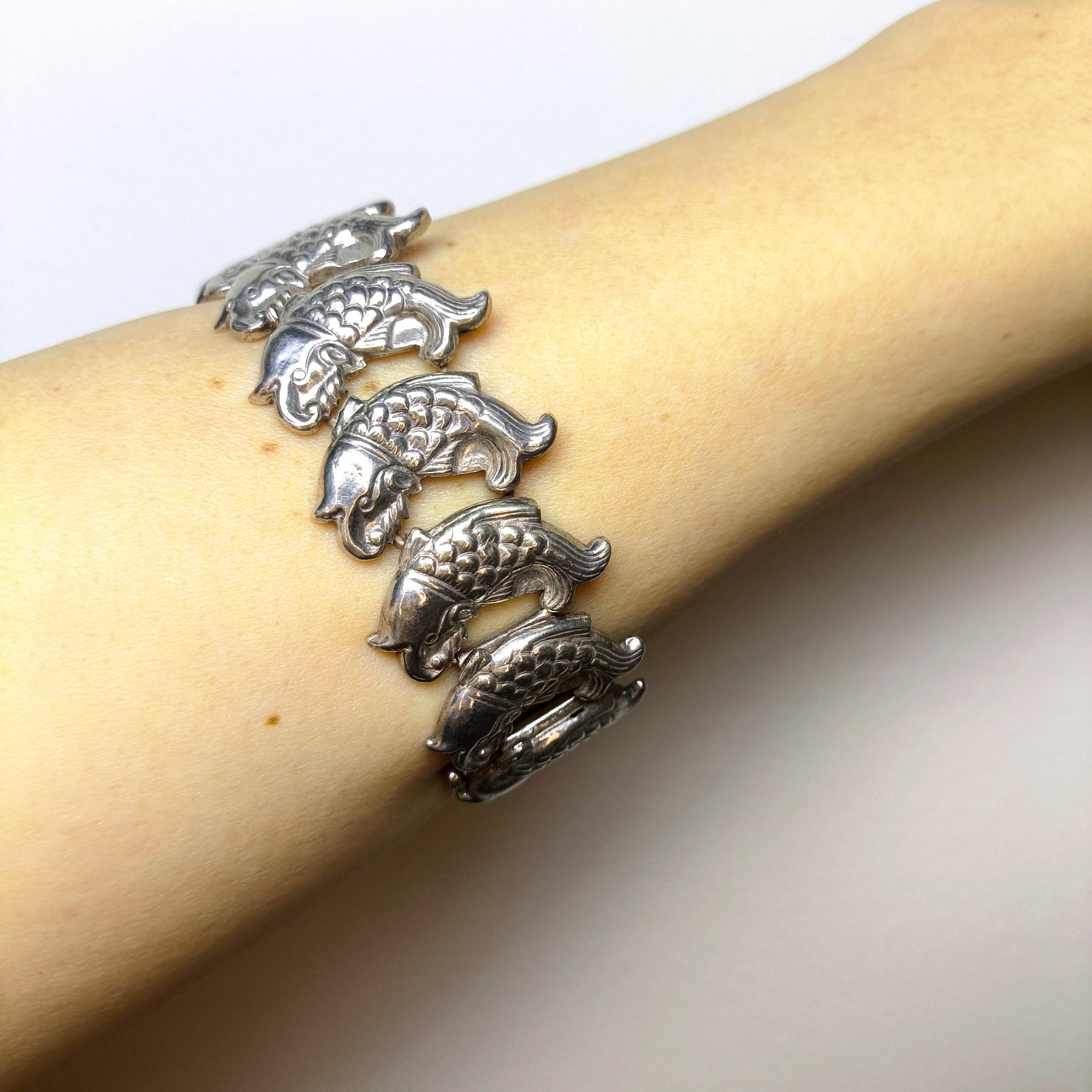 ヴィンテージスタイル スターリングシルバー フィッシュブレスレット