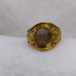 Byzantine Design Opal Ring, 925 Sterling Silver 18K Gold Plated Size 7.8 US/Unique Opal Cocktail Ring/ Greek Design – 6980