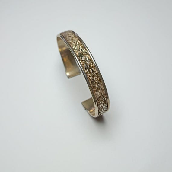 Bracelet Manchette Plaqué Argent 925 - Motif Tressé Vintage, Ajustable, Avec Pochette, Neuf