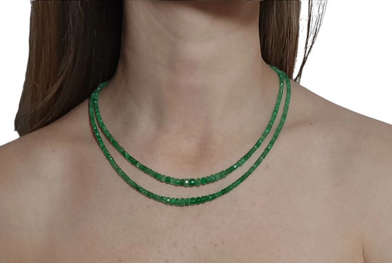 Natural Emerald Beaded Necklace With 22K Gold Clasp two Strand
