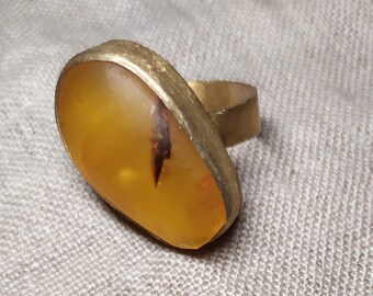 Milky Amber Gold Ring - Etsy