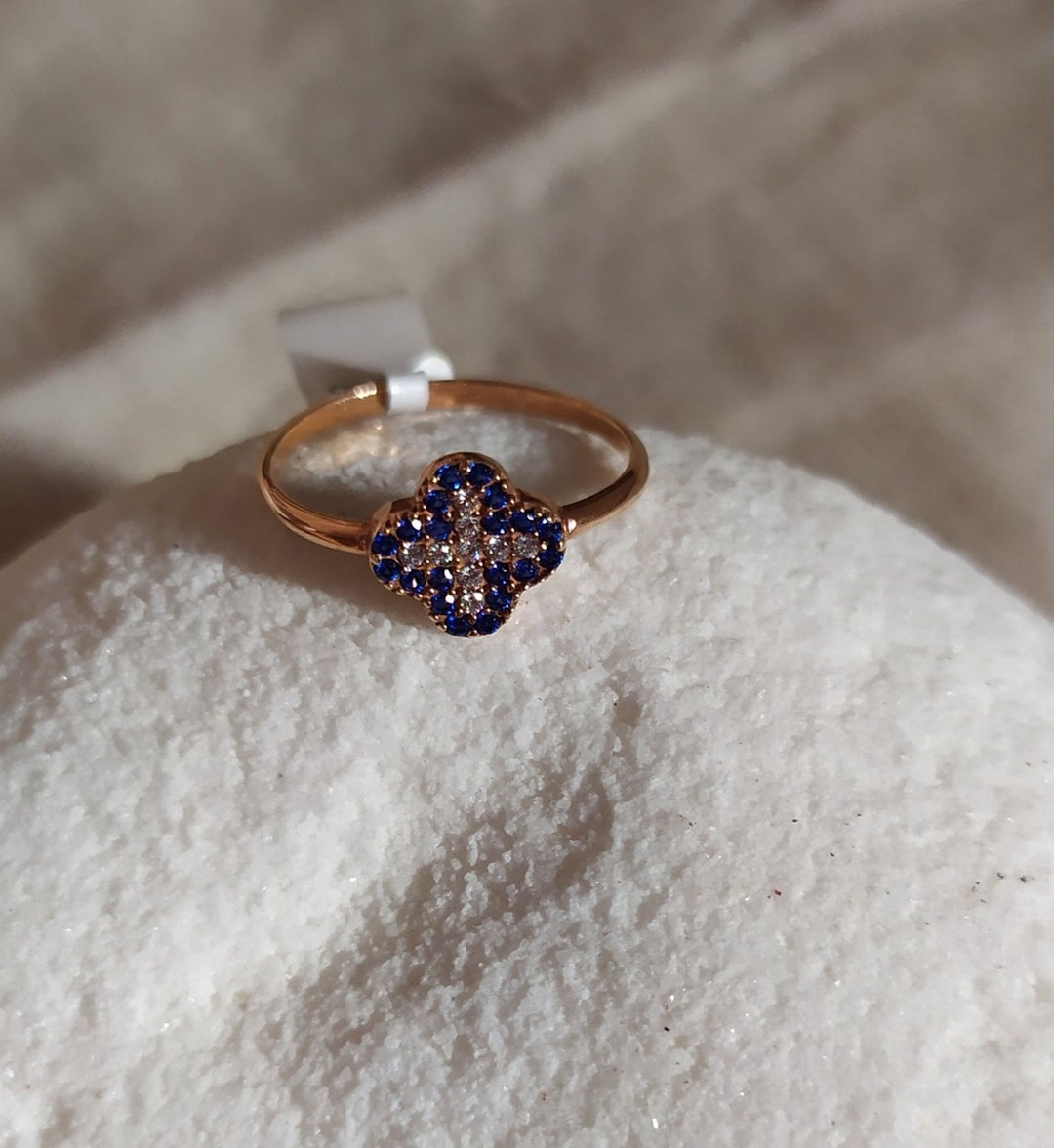 14K Rose Gold 585 Four Leaf Clover Ring With Cubic Zirconia/rose Gold ...