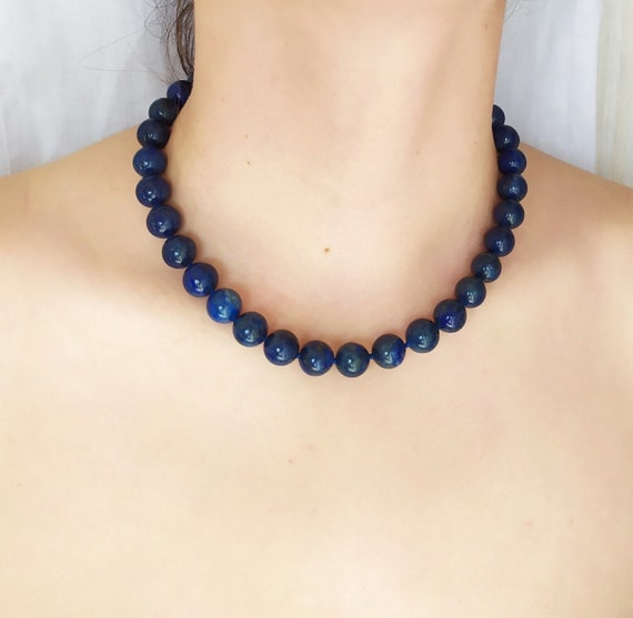 Natural Lapis Lazuli Beaded Necklace: Knotted Single Strand, Handmade in  Greece – N8884